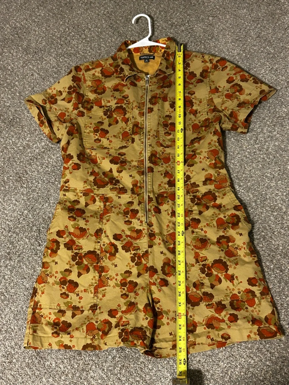 Toad&Co zip-front utility romper in a unique earthy floral print. - Picture 8 of 8